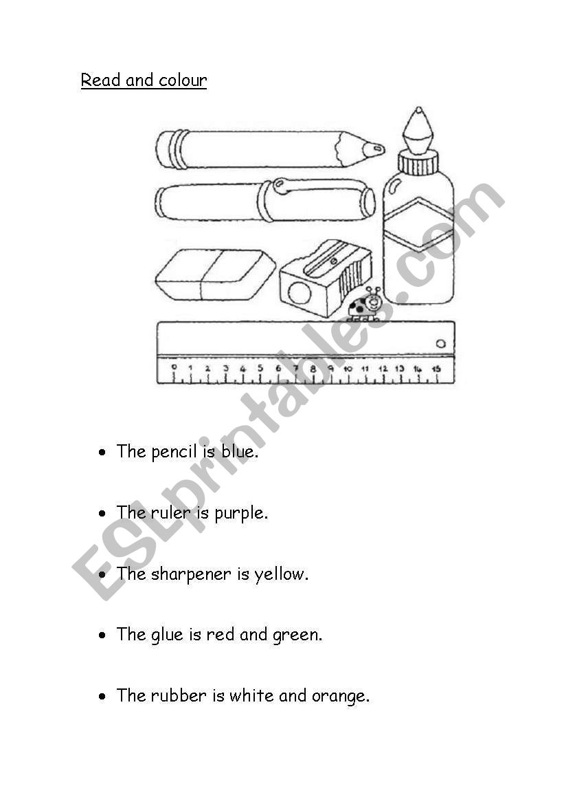 Colour the school objects! worksheet