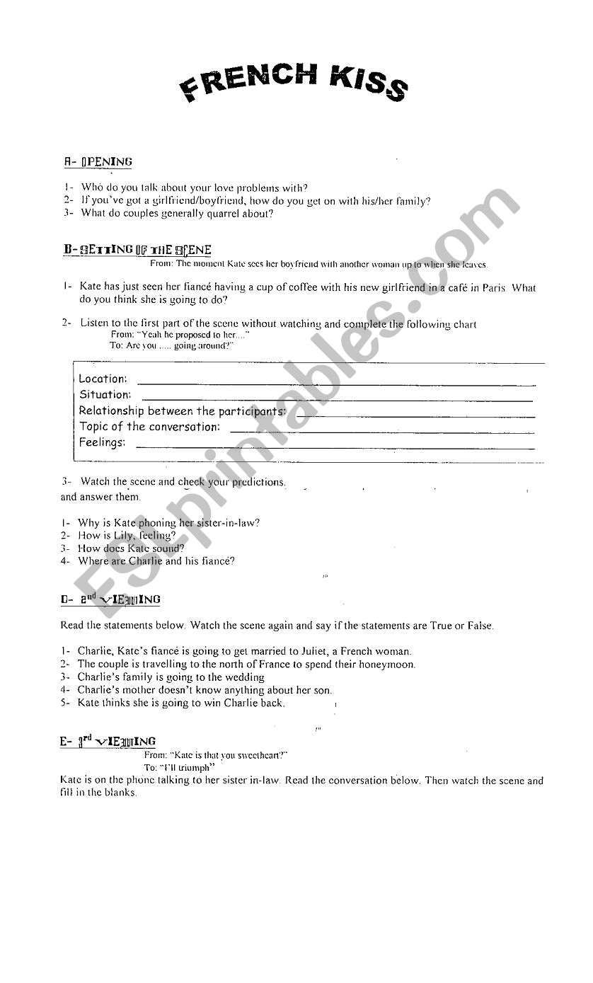 French Kiss worksheet