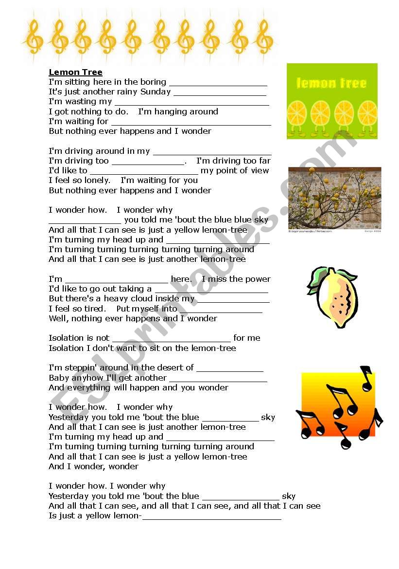 Lemon Tree Song worksheet