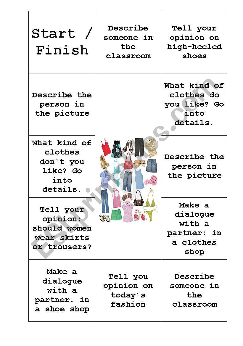 Clothes board game worksheet