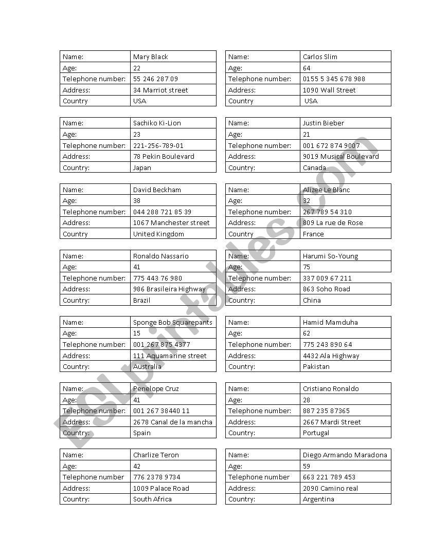 Speaking Cards  worksheet