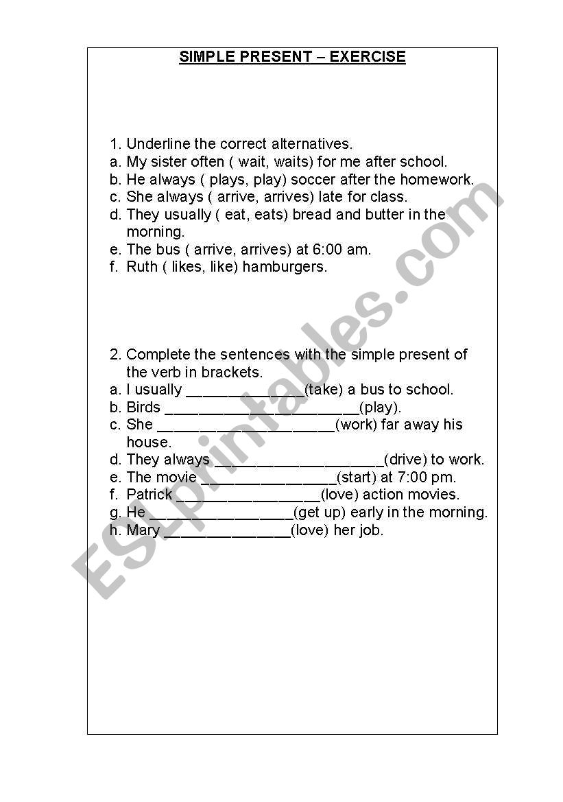 Simple Present Exercise worksheet