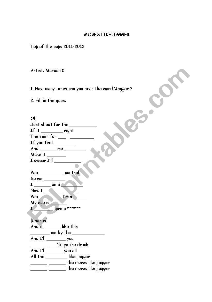 song worksheet