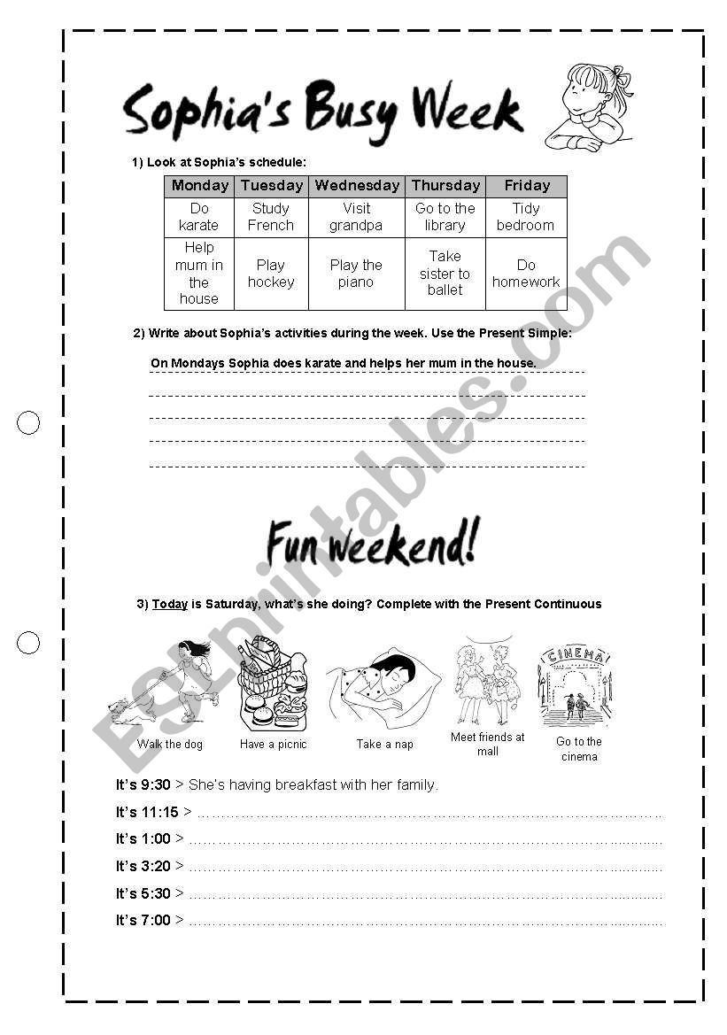 SophiaÂ´s Busy Week worksheet