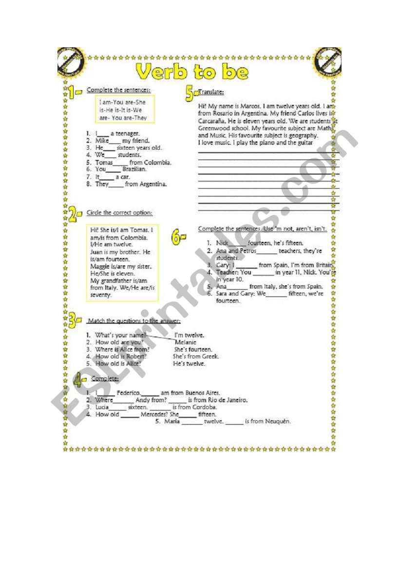 Verb to Be worksheet