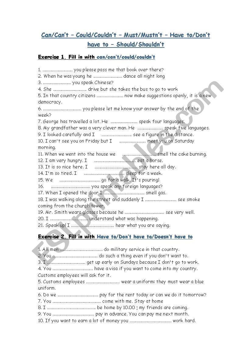 modals worksheet