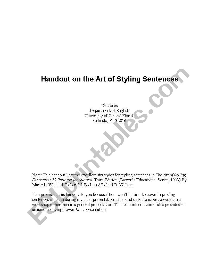 Styling Sentences worksheet
