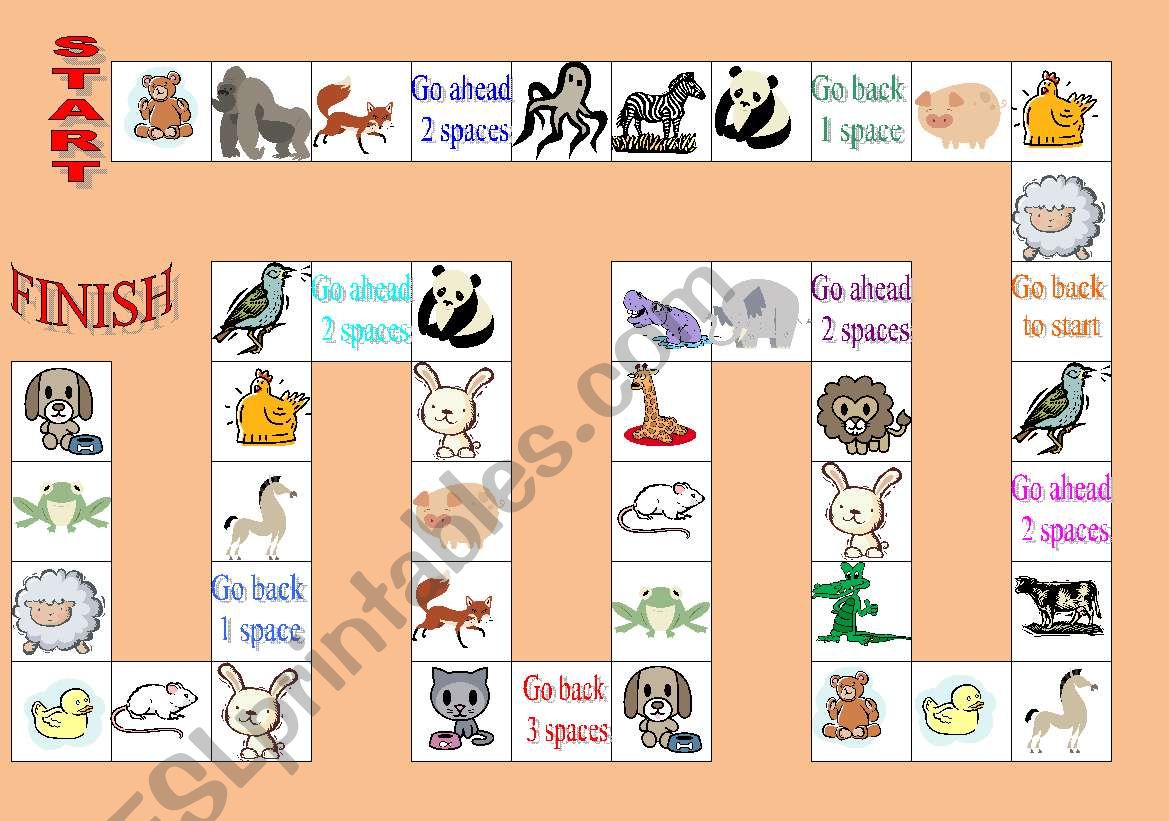Board game ANIMALS worksheet