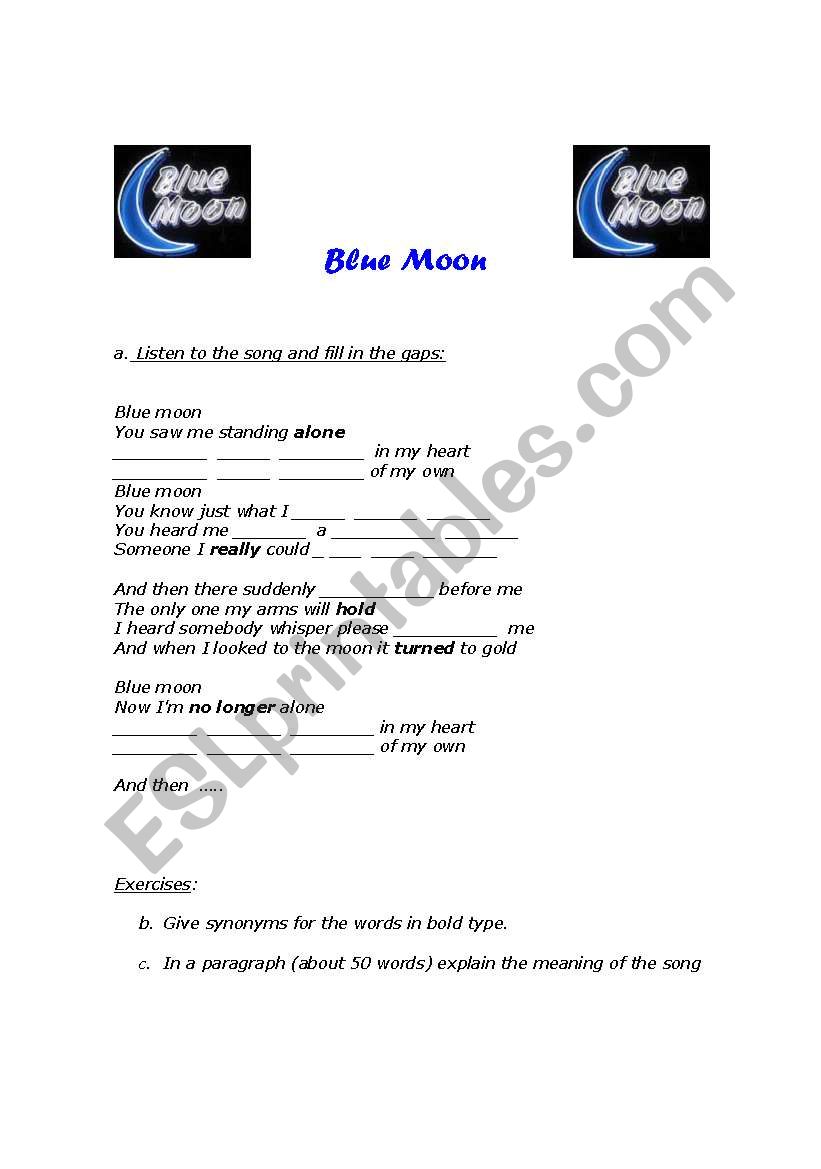 Song: Blue Moon worksheet