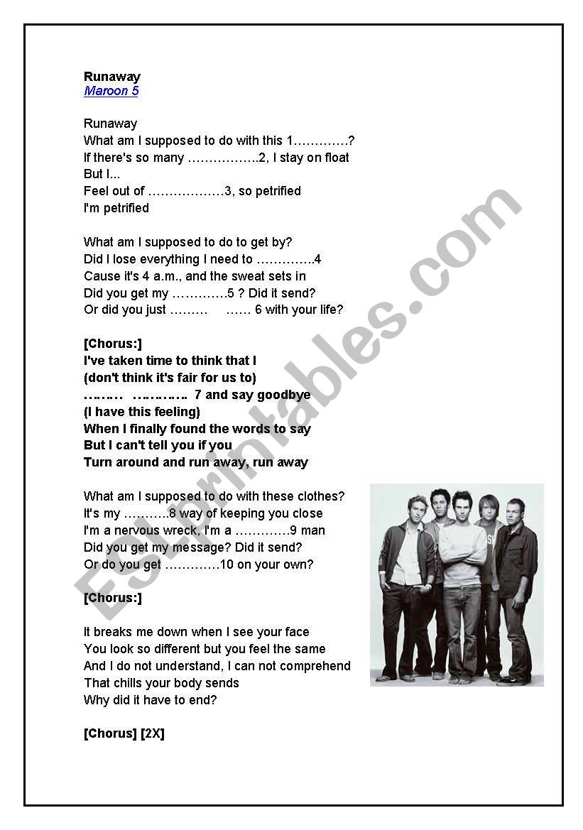 Maroon 5 - Runaway worksheet