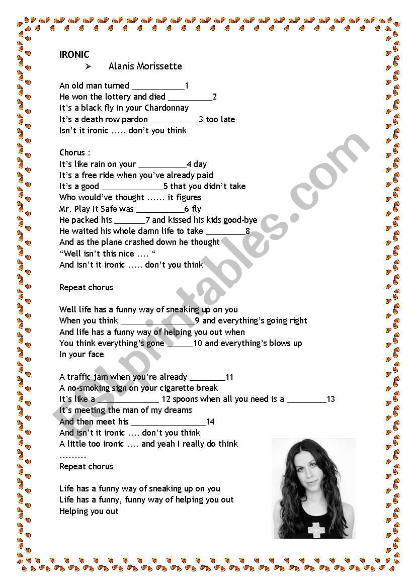 Alanis Morissette - Ironic worksheet