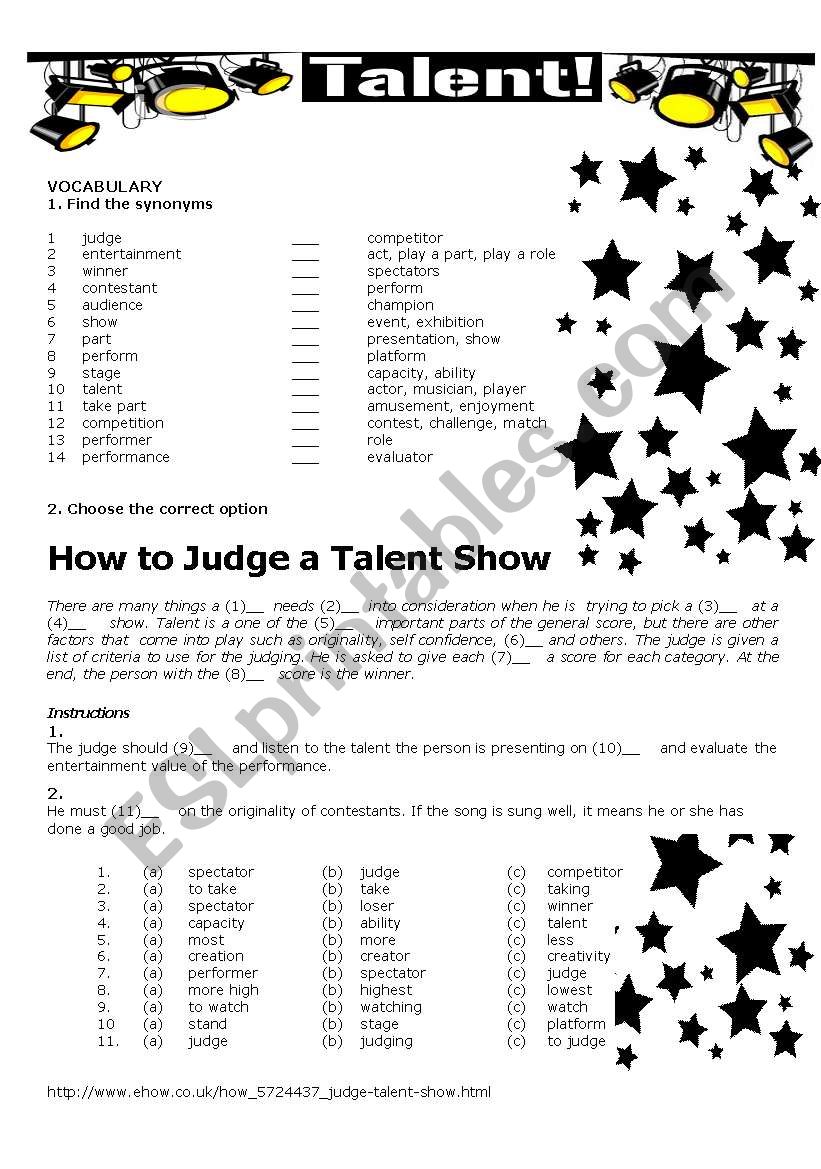 Talent! worksheet
