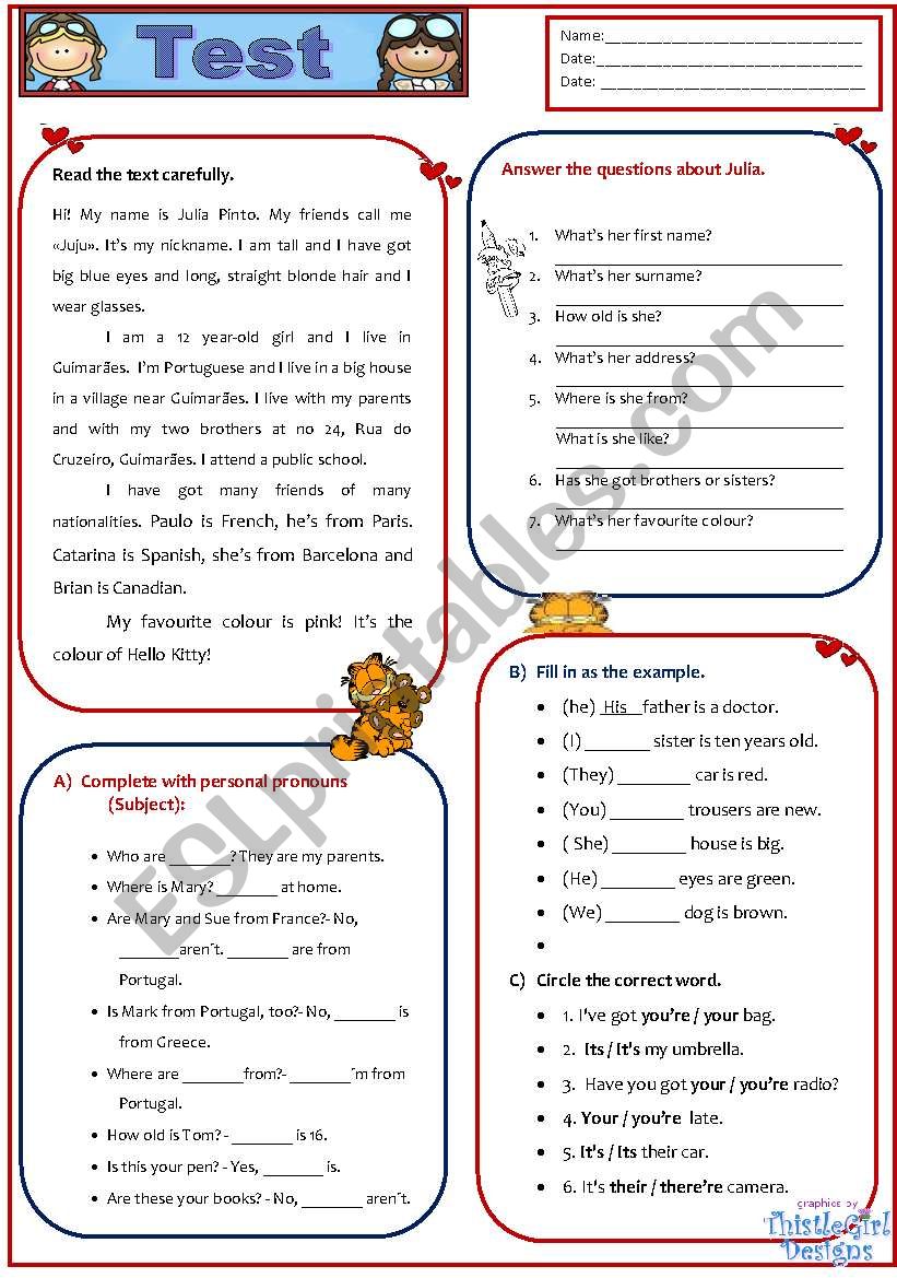 Test for 6th graders worksheet
