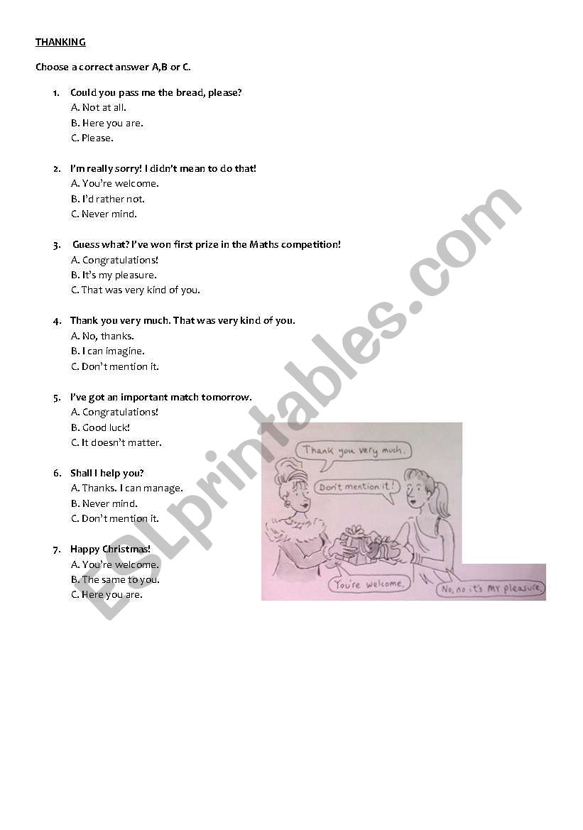 Thanking - exercises worksheet