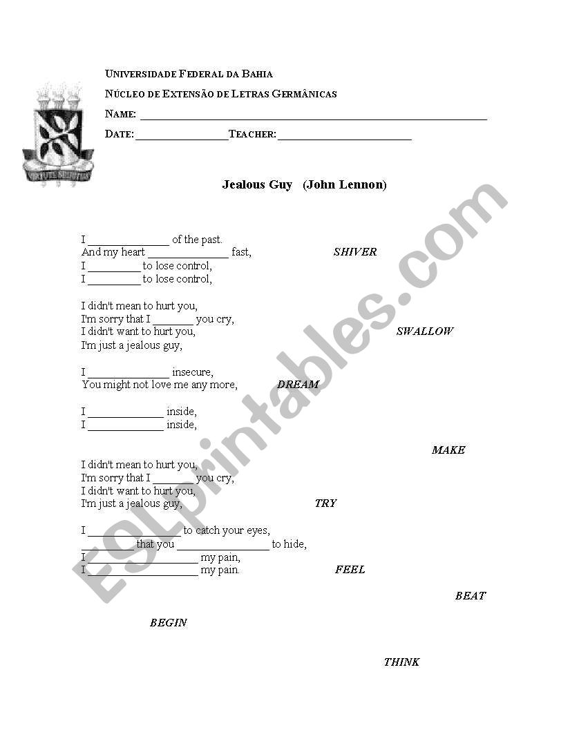 jealous guy/past continuous worksheet