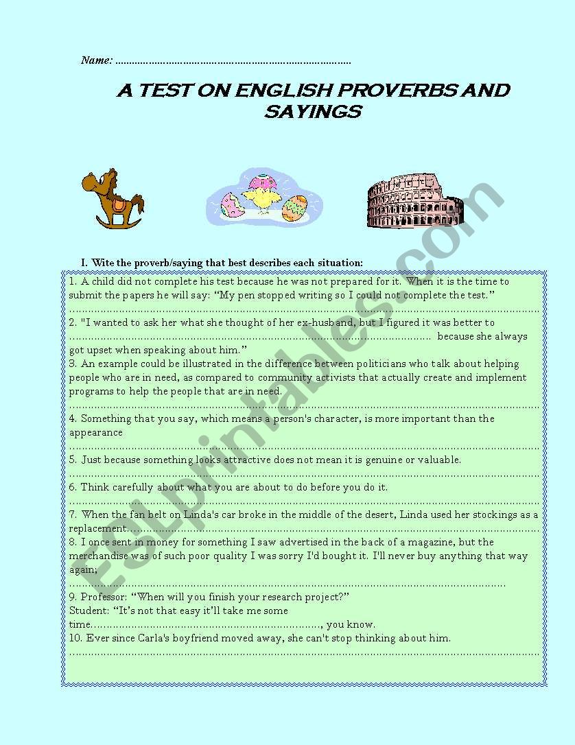 A test on popular English proverbs and sayings