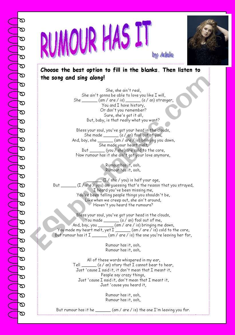 RUMOUR HAS IT - song by Adele worksheet