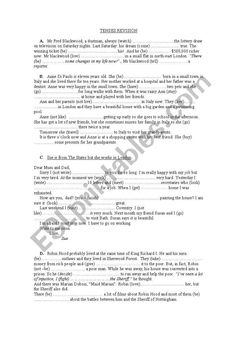 Tense revision worksheet