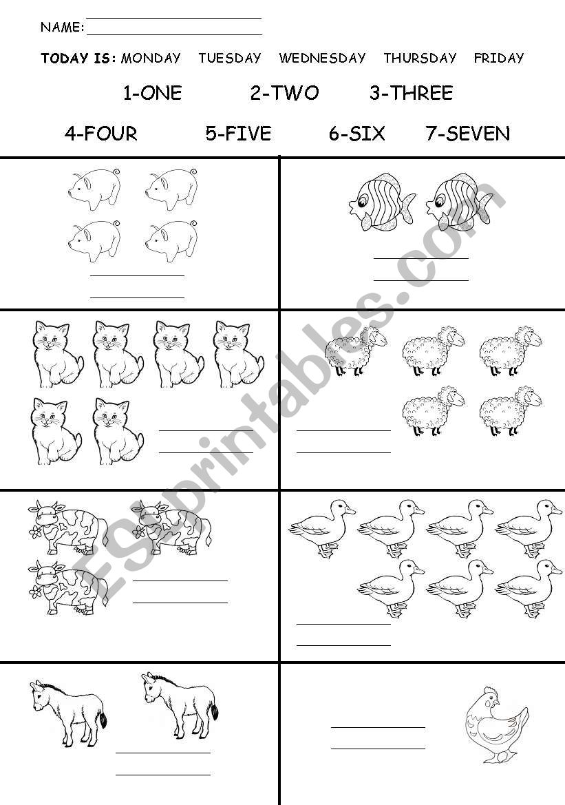 farm animals and numbers worksheet