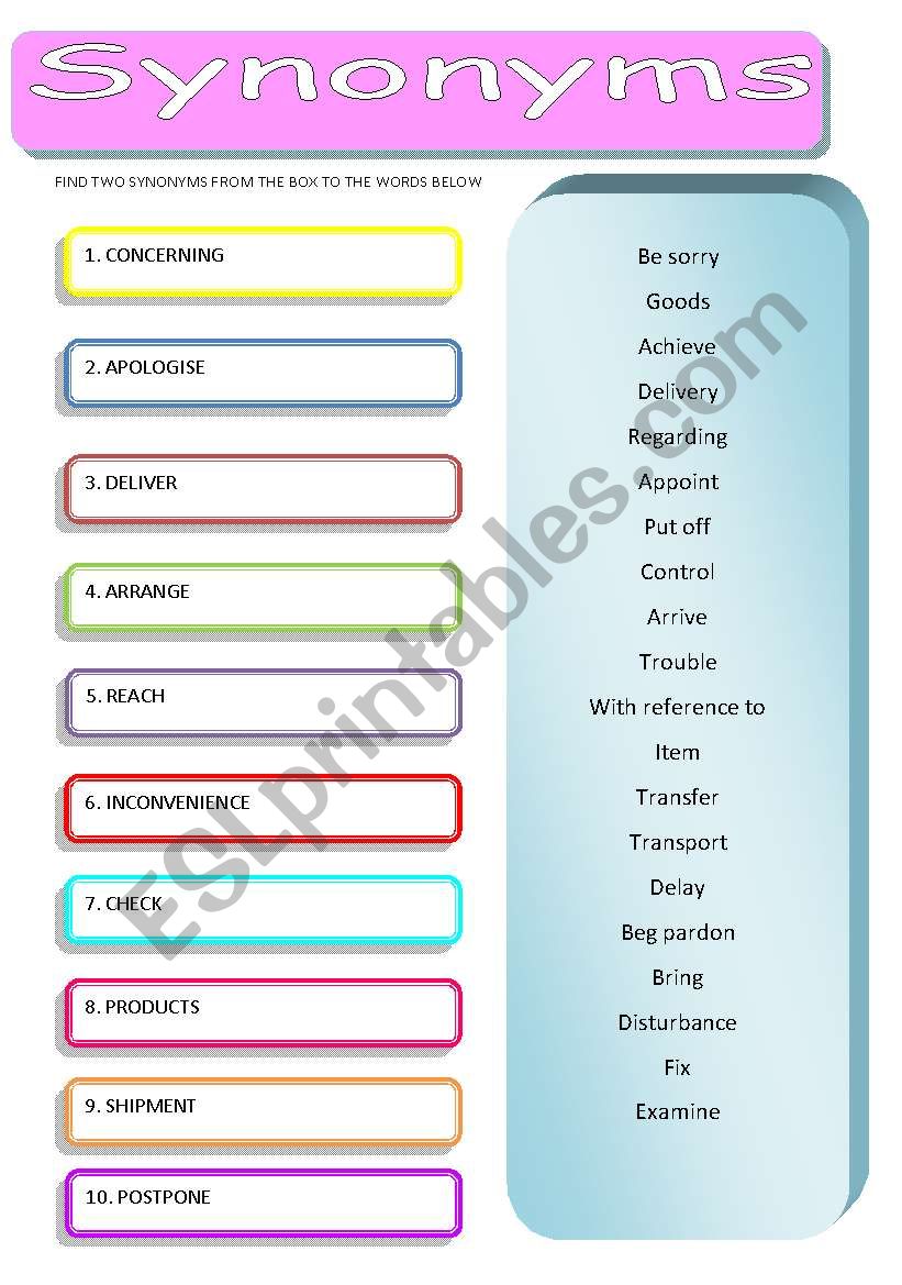 Business Synonyms worksheet