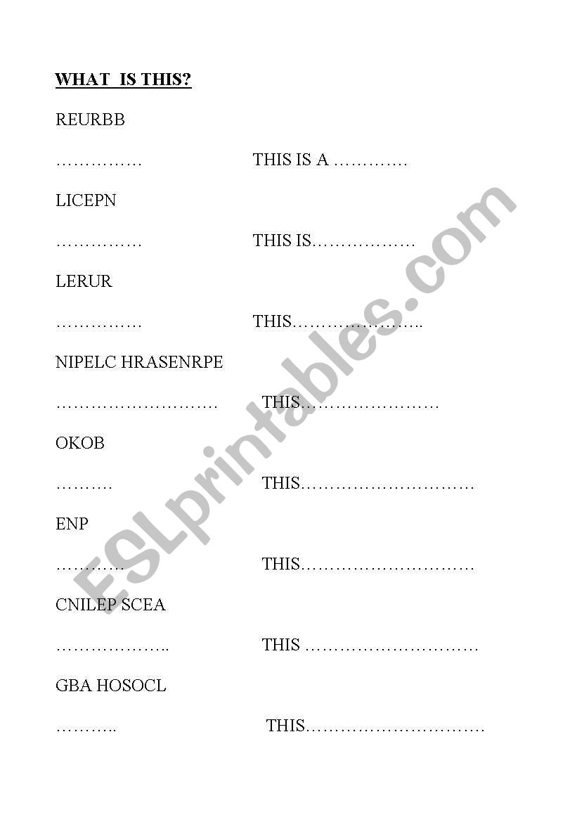 Reorder school objects worksheet