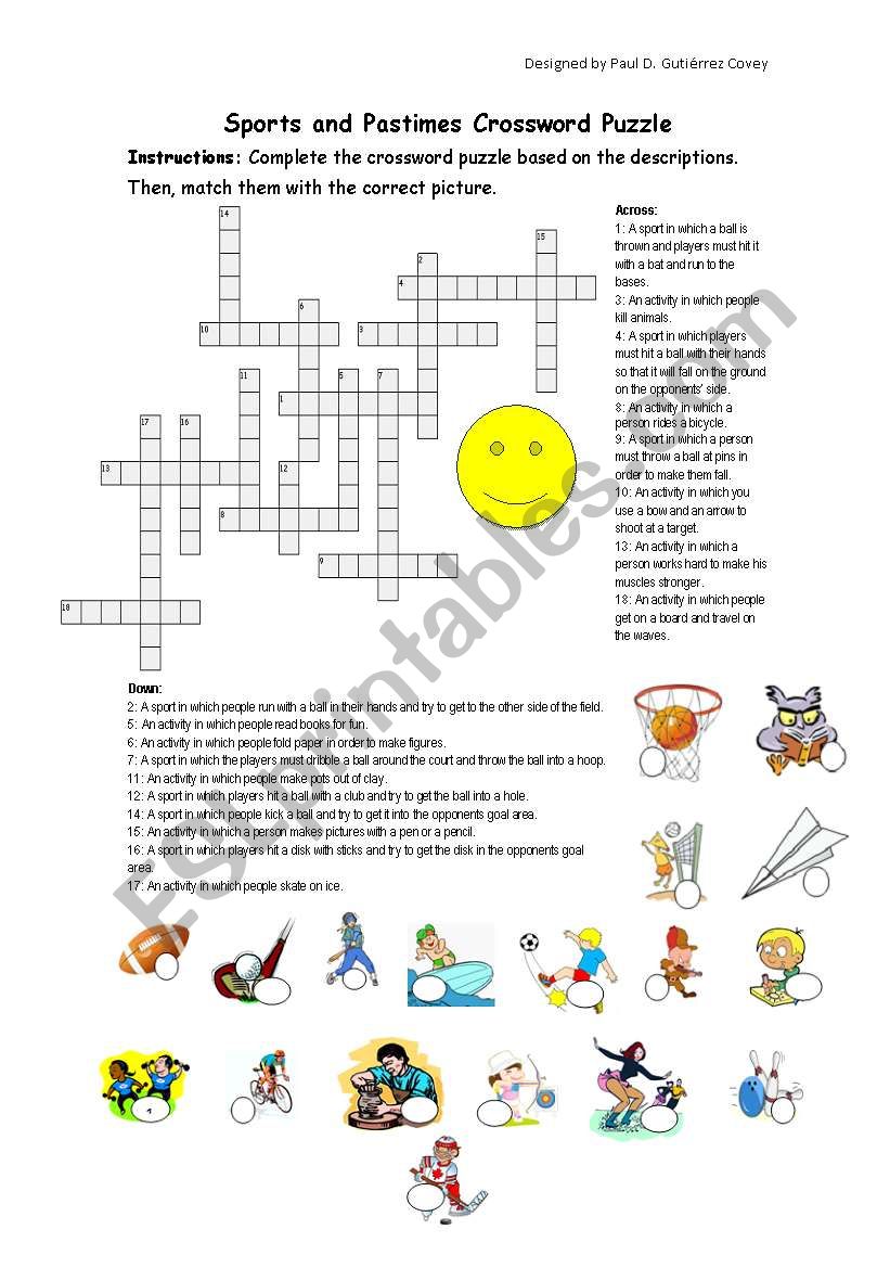 Sports and Pastimes Crossword Puzzle