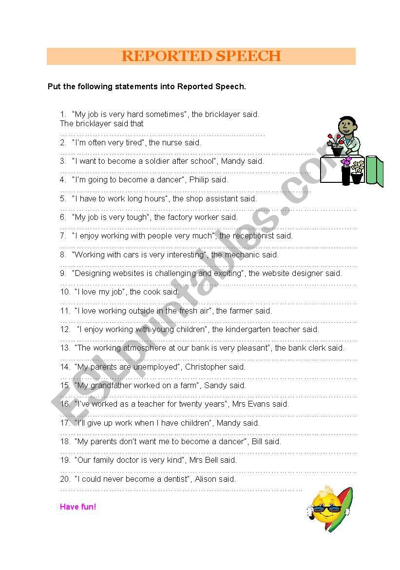 Reported Speech worksheet