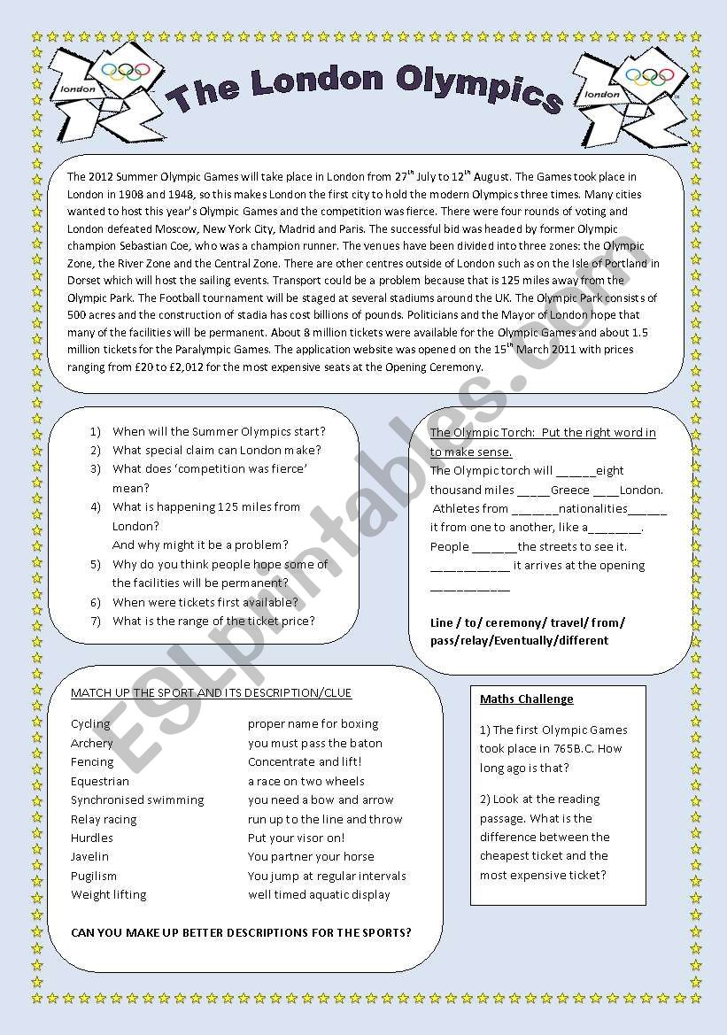 The London Olympics worksheet