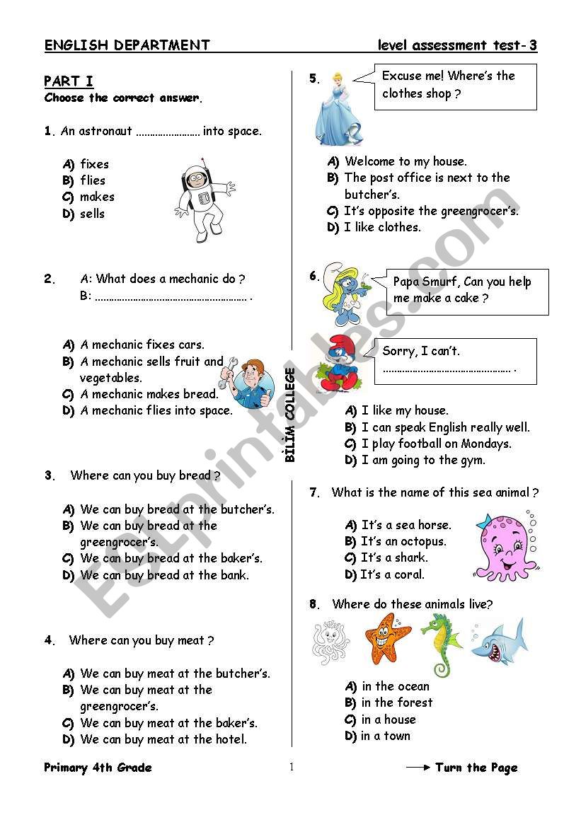 Tests for fourth grade worksheet