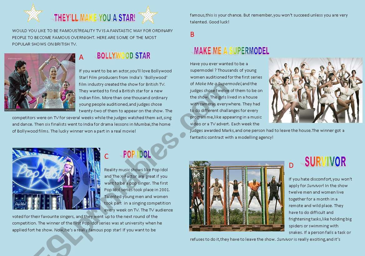 THEY´LL MAKE YOU A STAR! worksheet