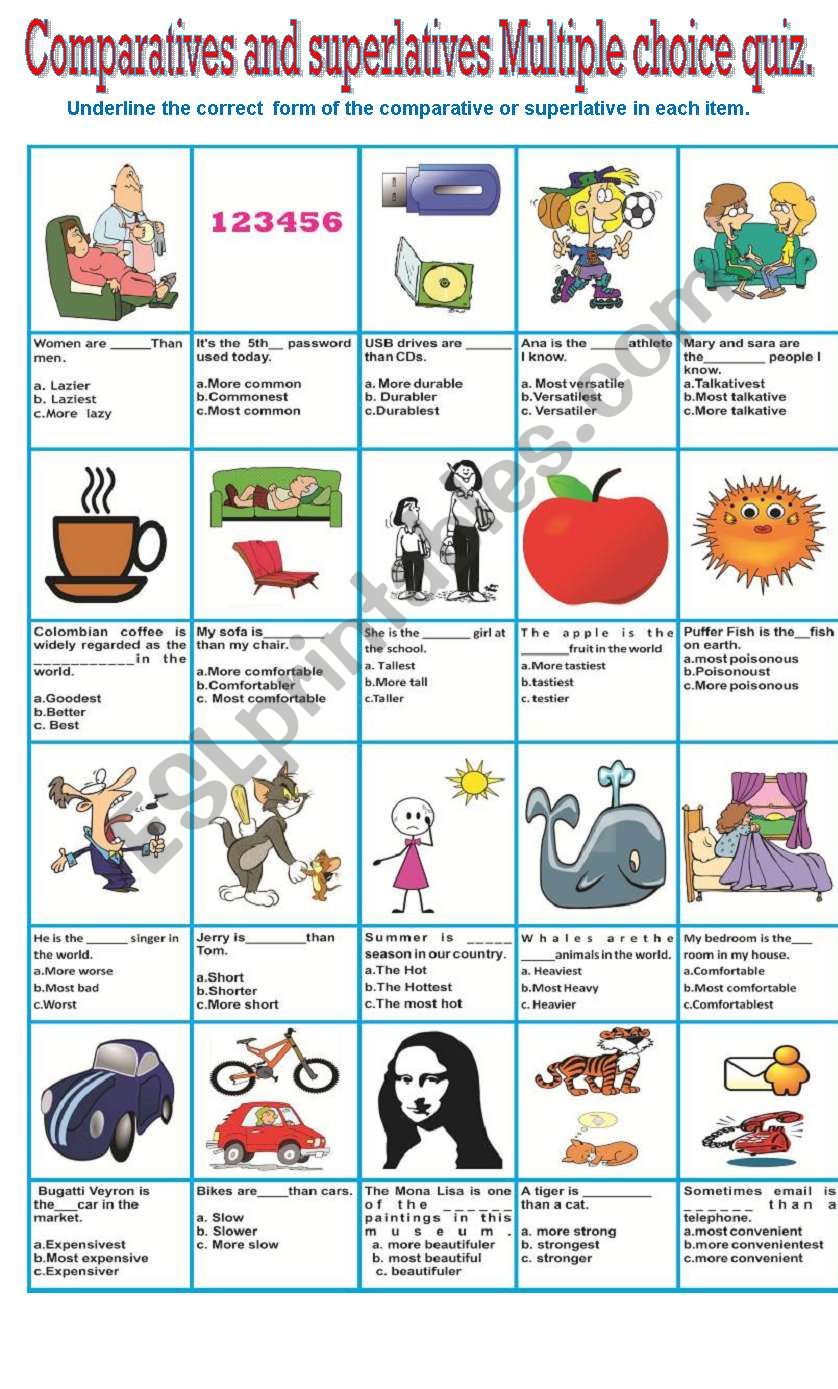 Comparatives and superlatives Multiple choice quiz