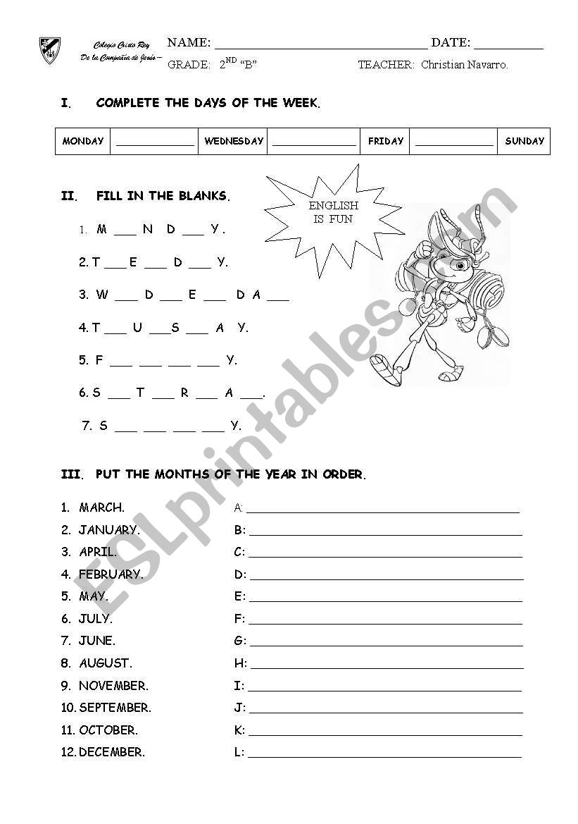 DAYS AND MONTHS OF THE YEAR worksheet