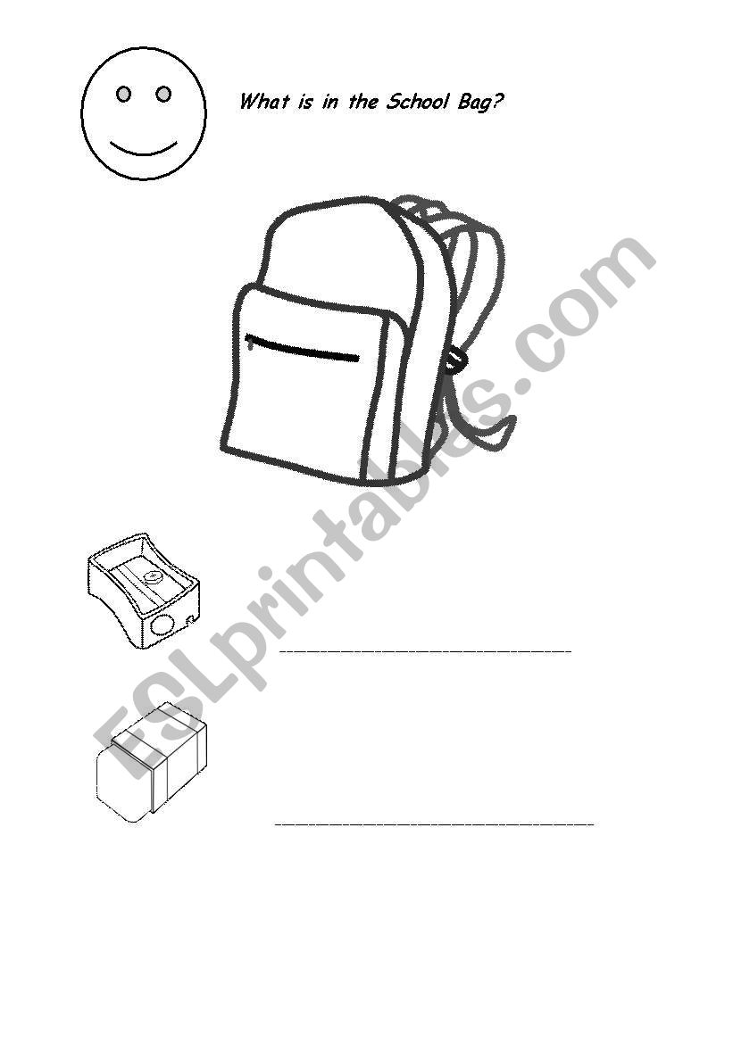 school bag items worksheet