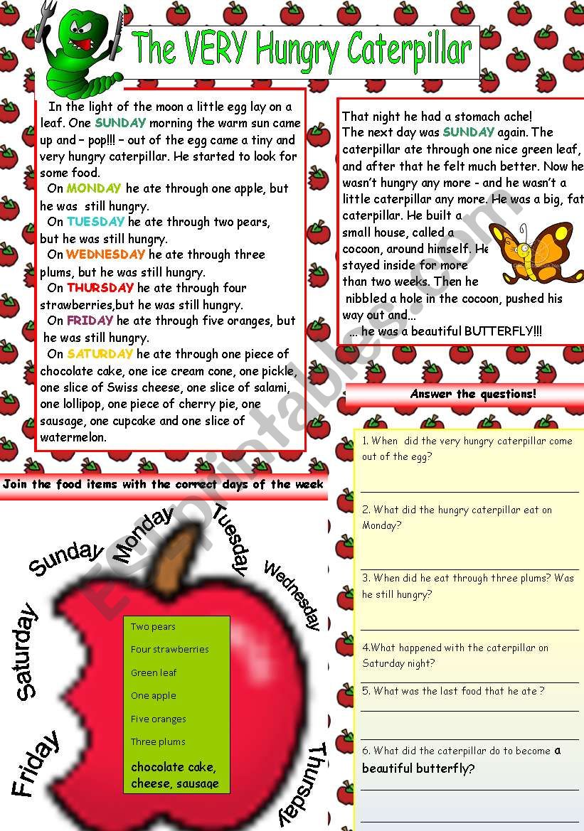 THE VERY HUNGRY CATERPILLAR (TEXT+TASKS)