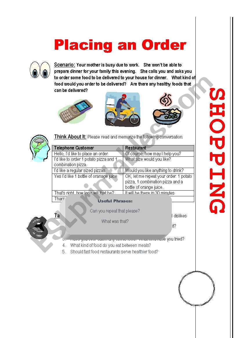 shopping worksheet