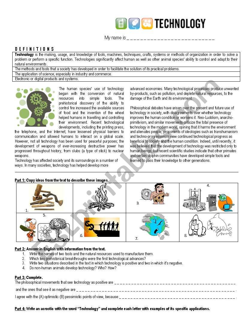 Technology worksheet