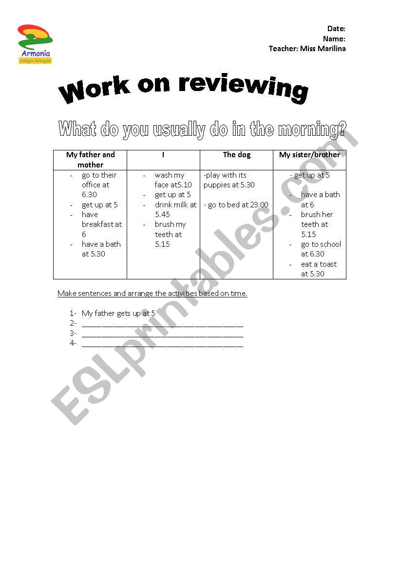 Daily Rutines worksheet