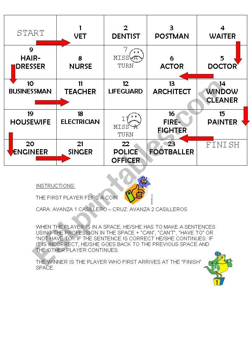 JOBS WITH MODALS BOARD GAME worksheet