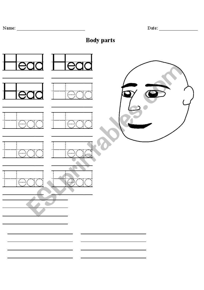 HANDWRITING BODY PART worksheet