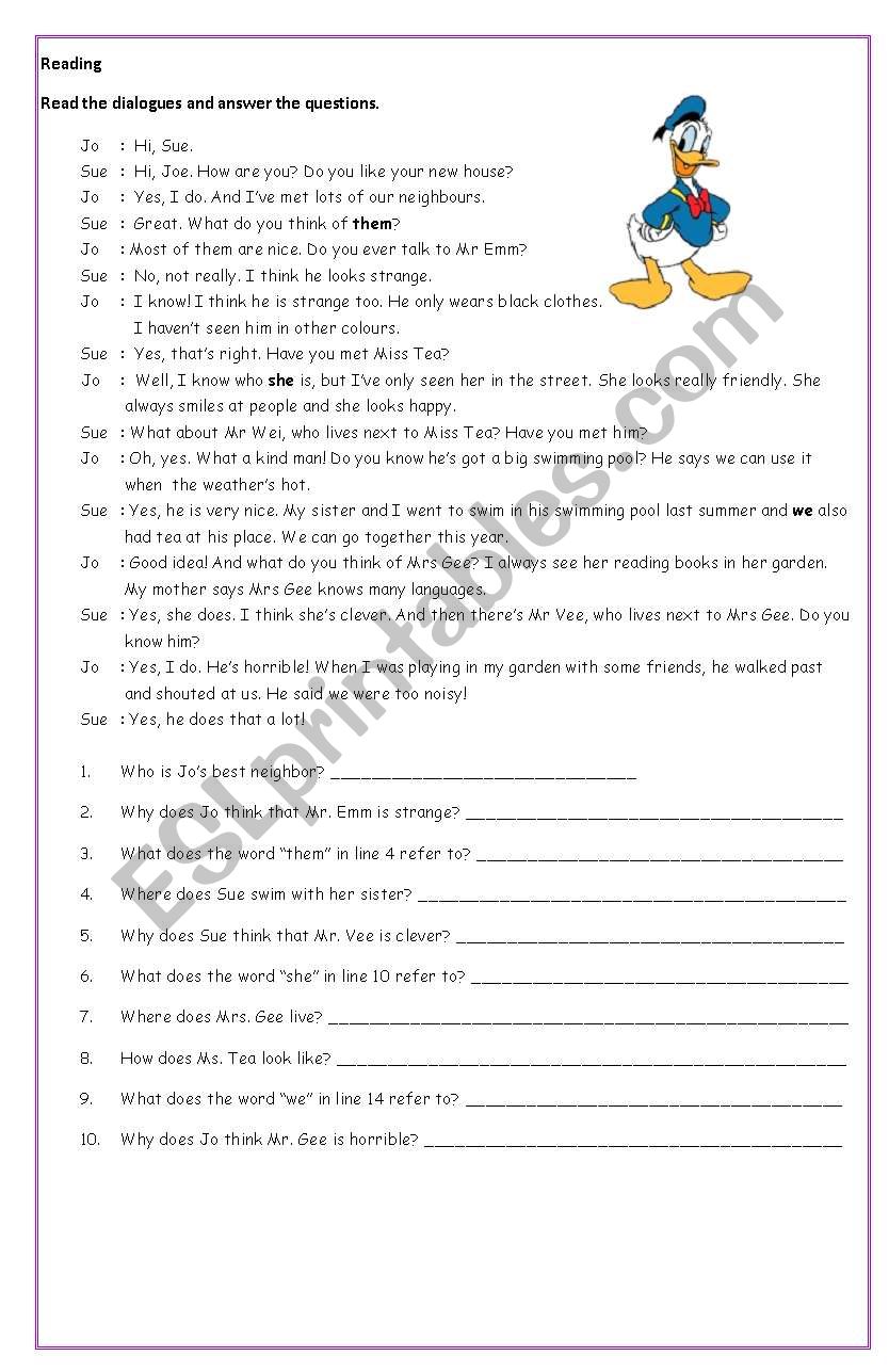 Reading Comprehension worksheet