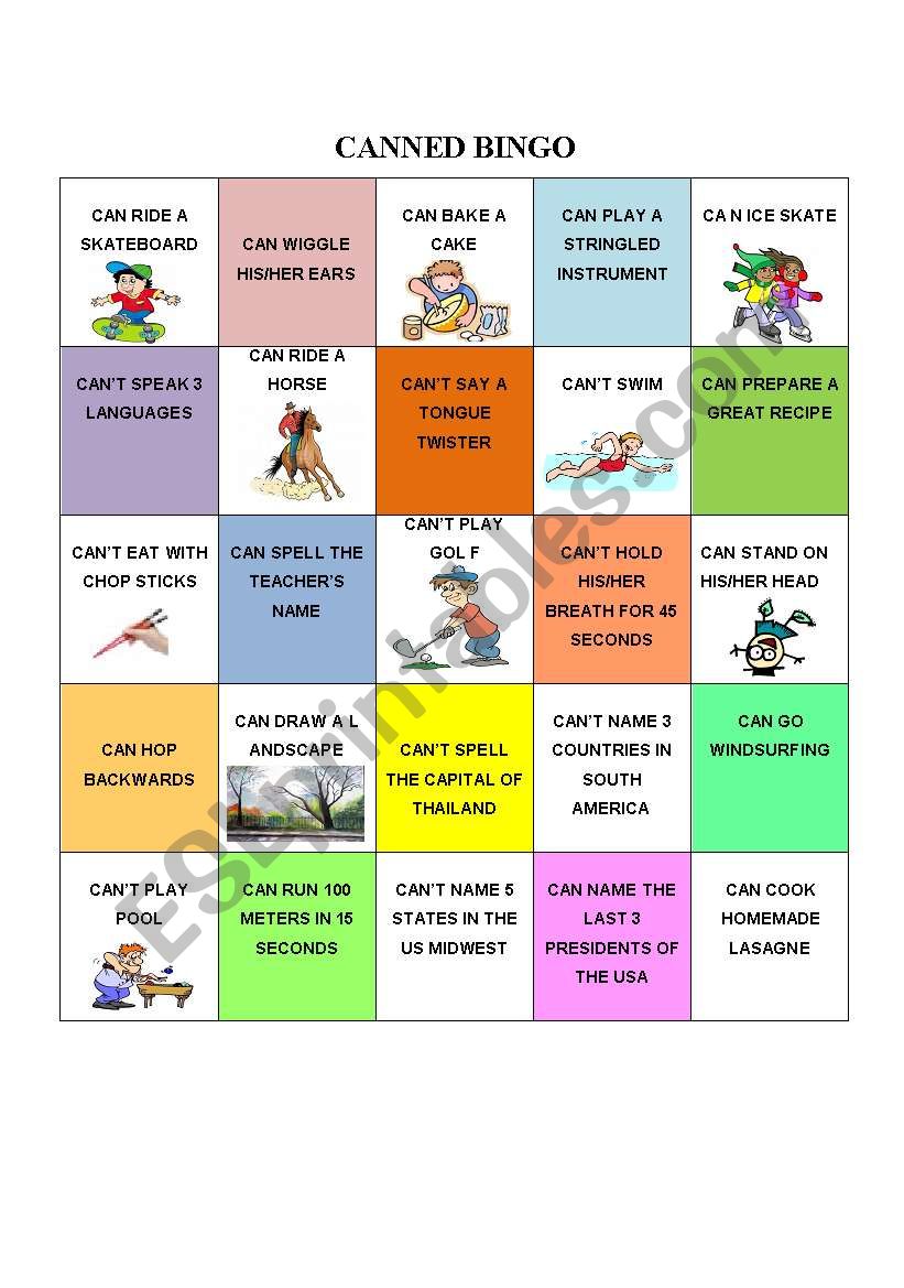 Canned BINGO worksheet