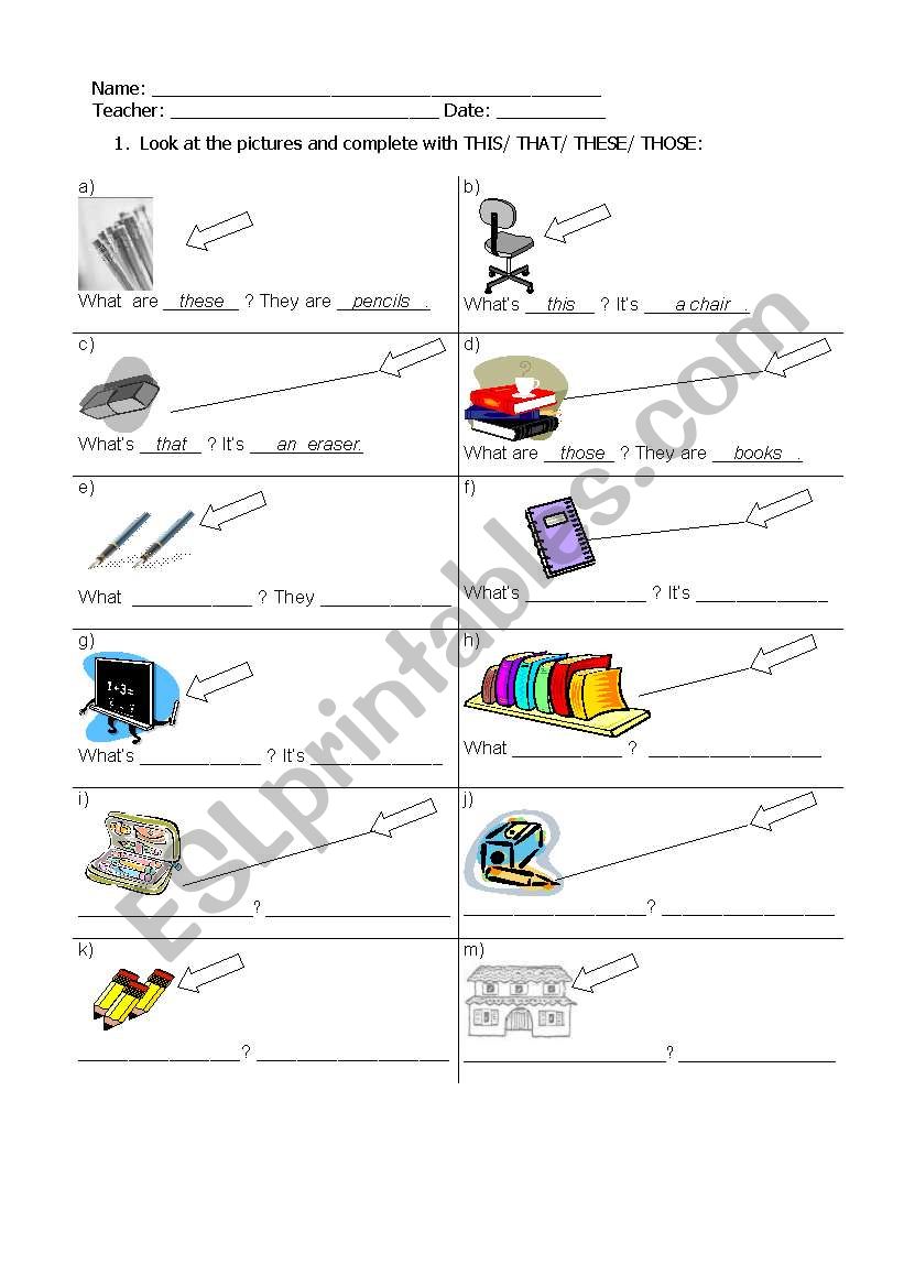 Demonstratives worksheet