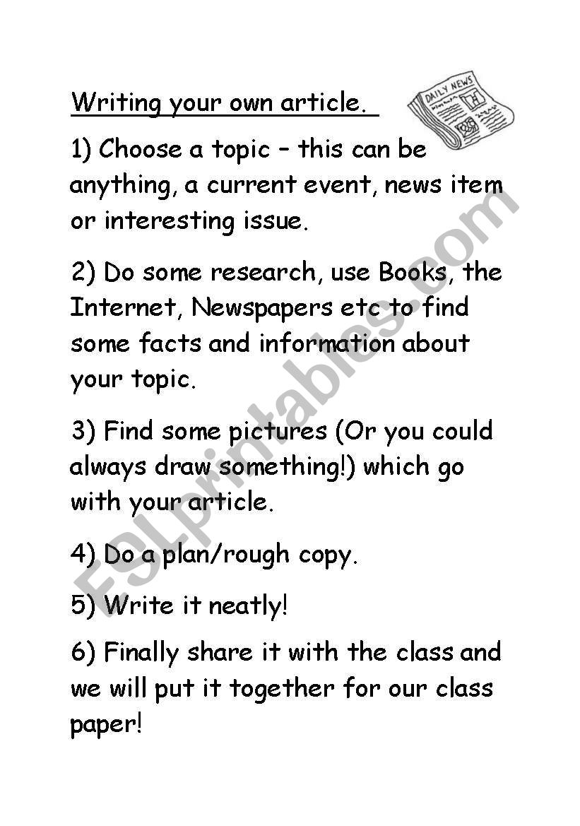 Writing Your Own Article for a Class Newspaper