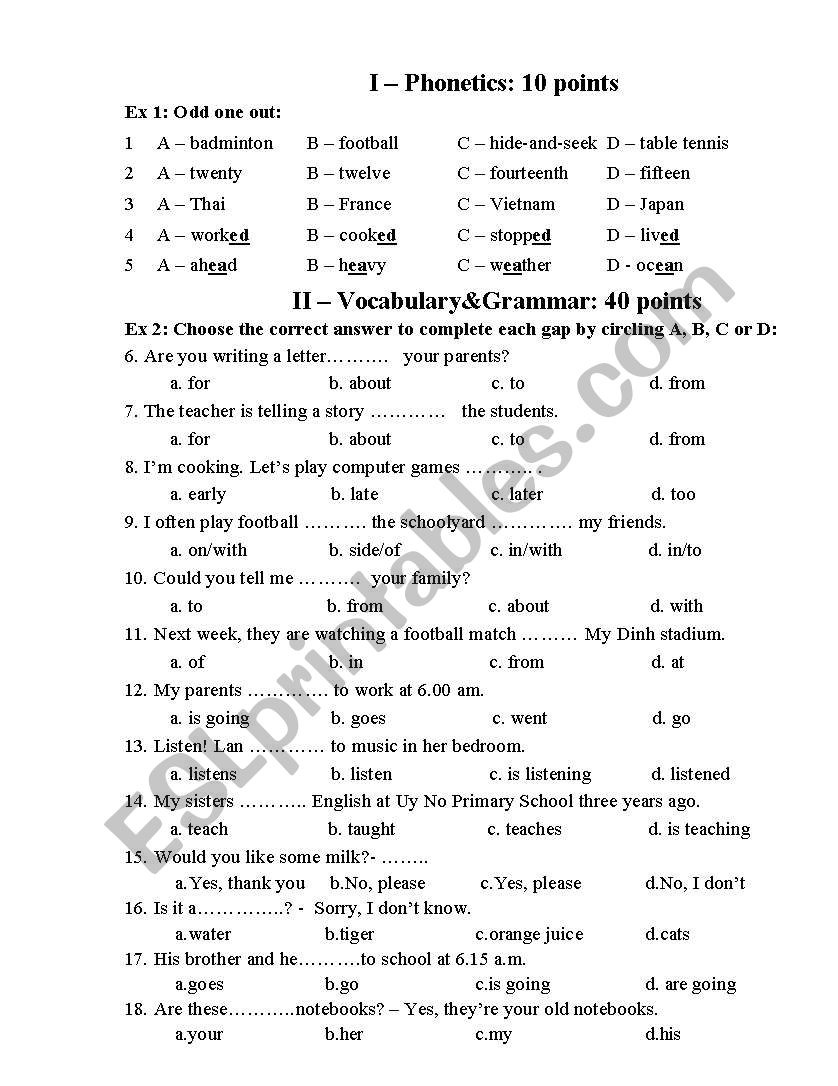 Final test worksheet