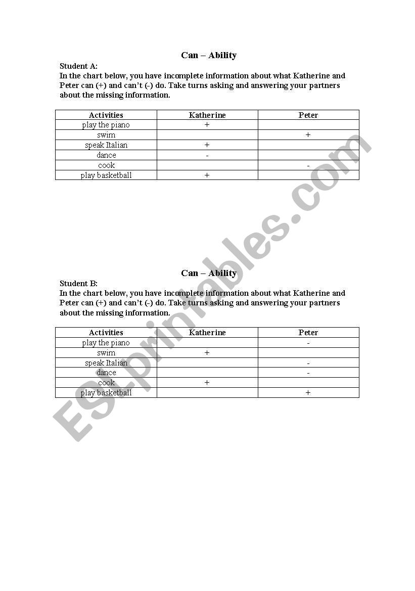 Can Ability worksheet