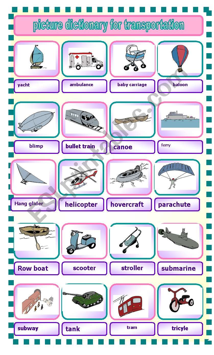 picture dictionary for transportation