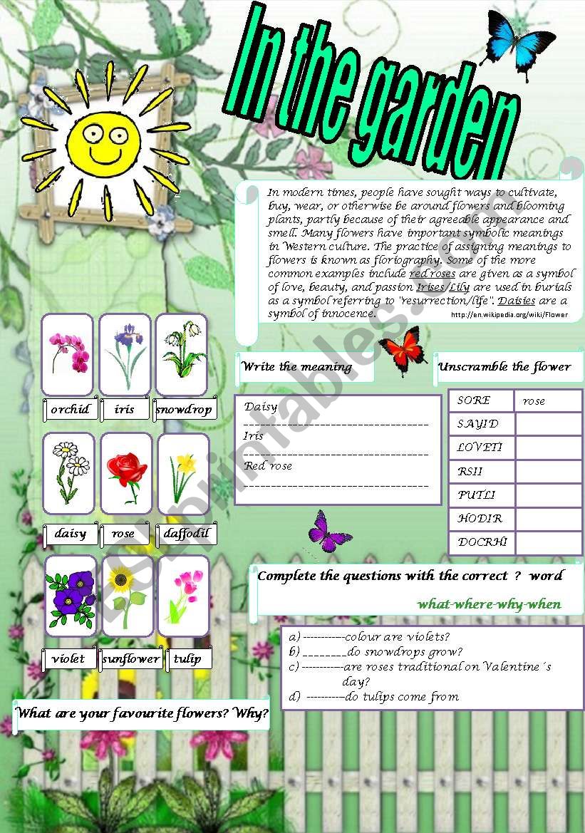 In the garden worksheet