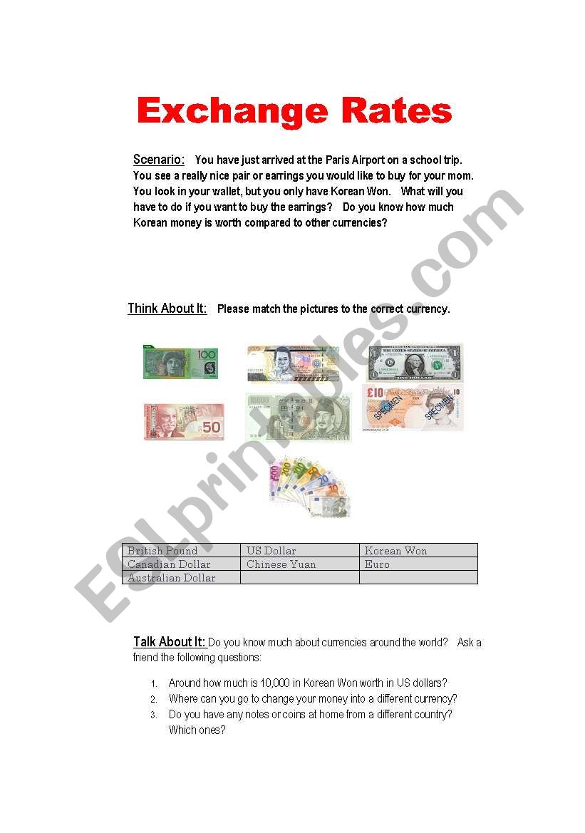 Money worksheet