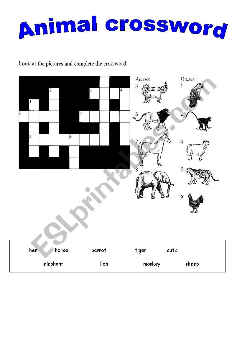 Animal crossword worksheet