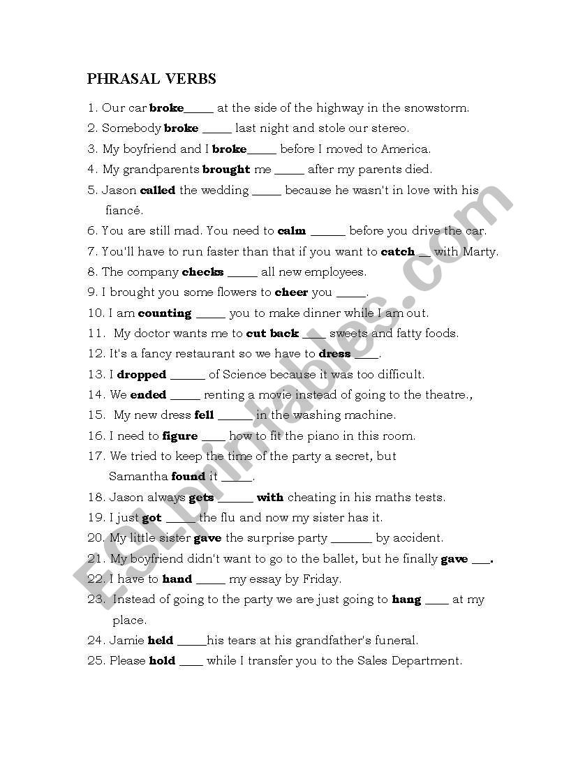 PHRASAL VERBS PRACTICE  worksheet